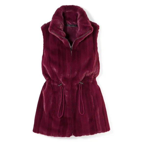 WHBM $250 Faux Mink Fur WASHABLE Vest Jacket STUNNING! Port Burgundy XS - Picture 2 of 9